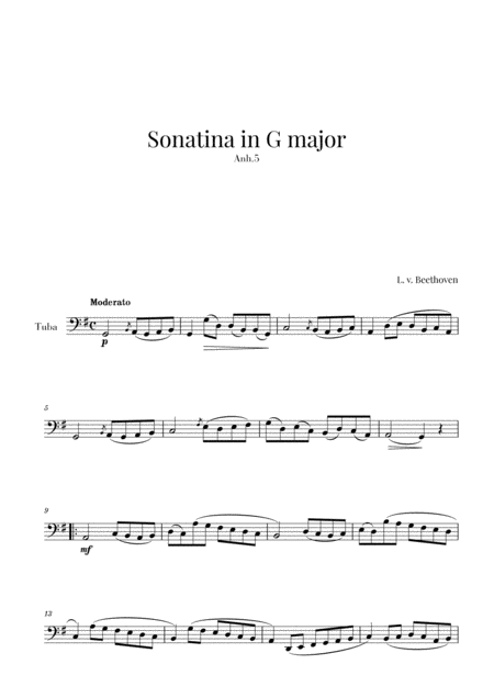 Free Sheet Music Beethoven Sonatina In G Major For Tuba