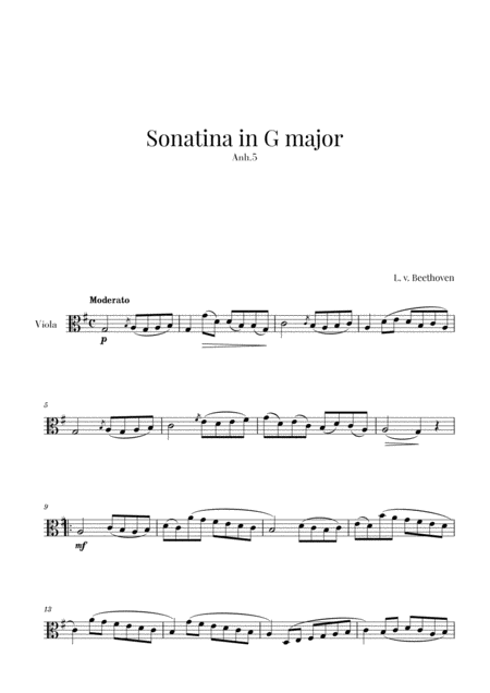 Free Sheet Music Beethoven Sonatina In G Major For Viola