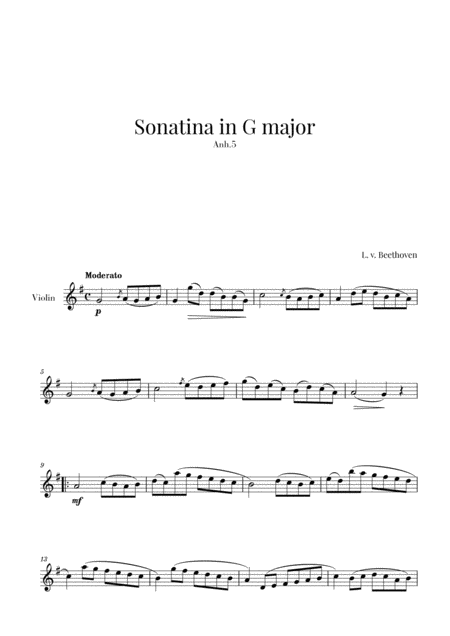 Free Sheet Music Beethoven Sonatina In G Major For Violin