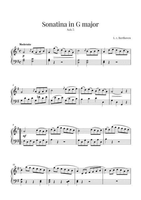 Beethoven Sonatina In G Major Sheet Music