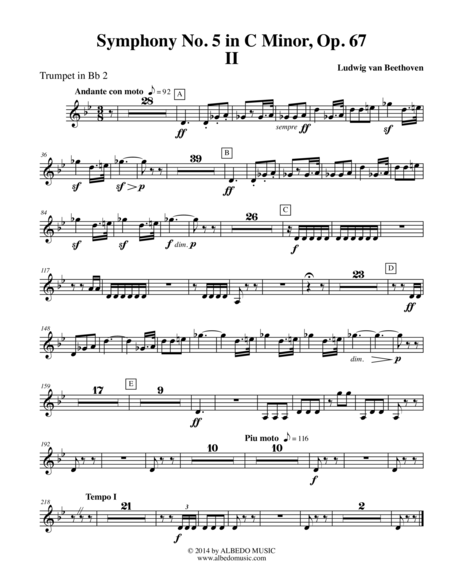 Free Sheet Music Beethoven Symphony No 5 Movement Ii Trumpet In Bb 2 Transposed Part Op 67