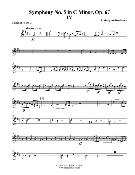 Free Sheet Music Beethoven Symphony No 5 Movement Iv Clarinet In Bb 2 Transposed Part Op 67