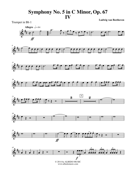 Free Sheet Music Beethoven Symphony No 5 Movement Iv Trumpet In Bb 1 Transposed Part Op 67