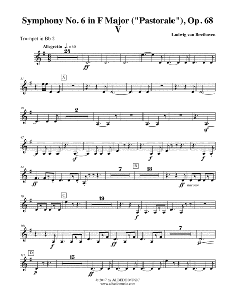 Free Sheet Music Beethoven Symphony No 6 Pastorale Movement V Trumpet In Bb 2 Transposed Part Op 68