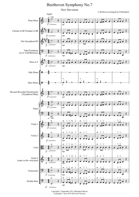 Free Sheet Music Beethoven Symphony No 7 Movement 2 For Flexible School Ensemble Orchestra