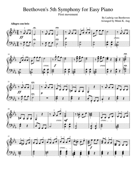 Beethovens 5th Symphony For Easy Piano Sheet Music