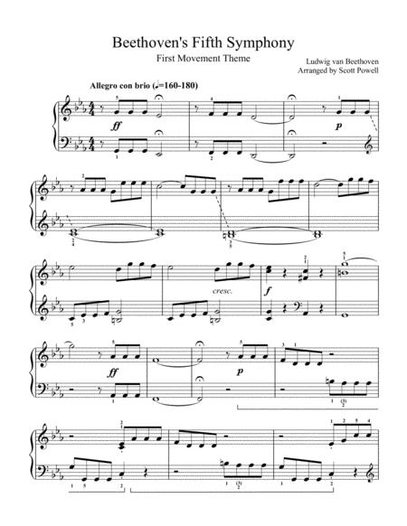 Beethovens Fifth Symphony First Movement Theme For Intermediate Piano Sheet Music