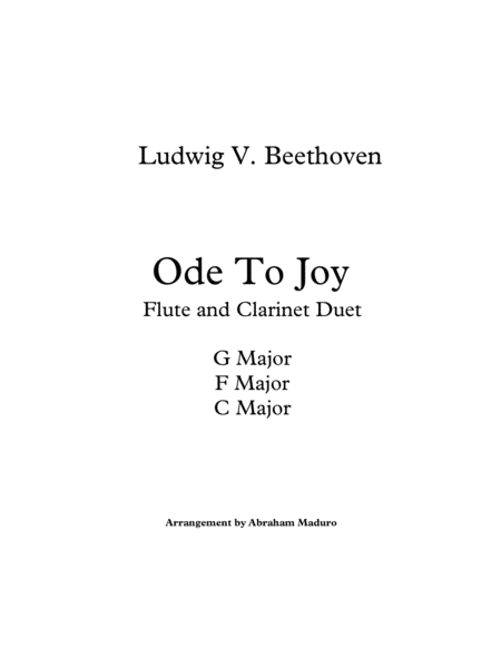 Free Sheet Music Beethovens Ode To Joy Flute Clarinet Duet Three Tonalities Included