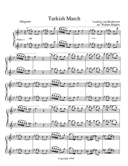 Beethovens Turkish March Piano Quartet 2 Pianos 8 Hands Sheet Music