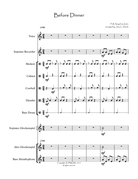 Free Sheet Music Before Dinner African Folk Song Arranged For Orff Ensemble