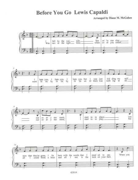 Free Sheet Music Before You Go Key F