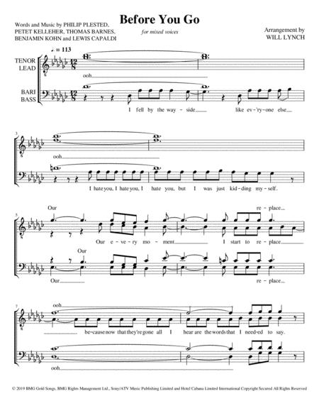 Before You Go Satb Chorus Pricing Sheet Music