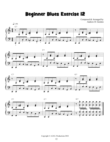 Beginner Blues Exercise 12 For Piano Sheet Music