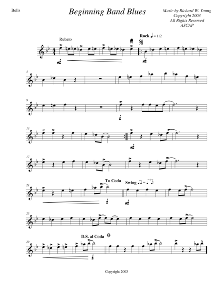 Free Sheet Music Beginning Band Blues Bells