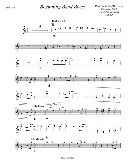 Beginning Band Blues Tenor Sax Sheet Music