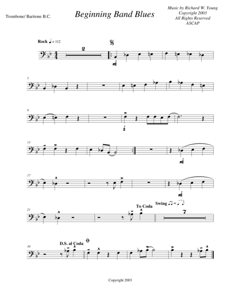 Beginning Band Blues Trombone Baritone B C Sheet Music