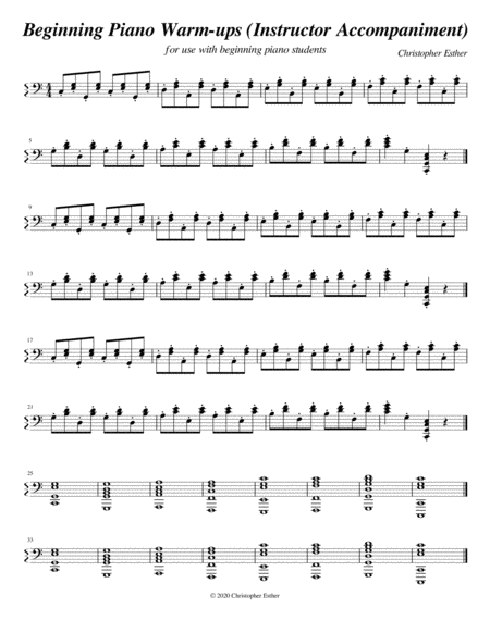 Beginning Piano Warm Ups Instructor Accompaniment Sheet Music