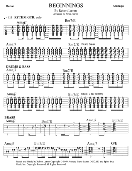 Beginnings Guitar Tab Brass Arrangement Sheet Music