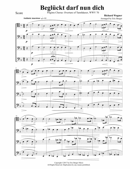 Free Sheet Music Beglckt Darf Nun Dich Pilgims Chorus For Trombone Or Low Brass Quartet