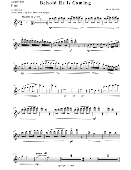 Free Sheet Music Behold He Is Coming Flute