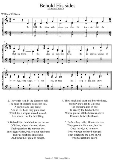 Free Sheet Music Behold His Sides The Passion A New Tune To William Williamss Wonderful Hymn