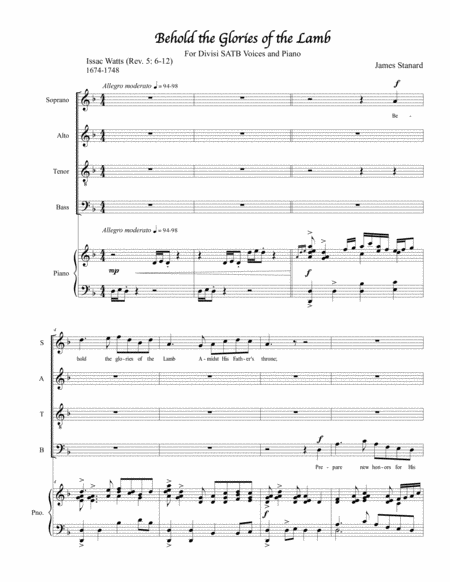 Free Sheet Music Behold The Glories Of The Lamb Satb Divisi