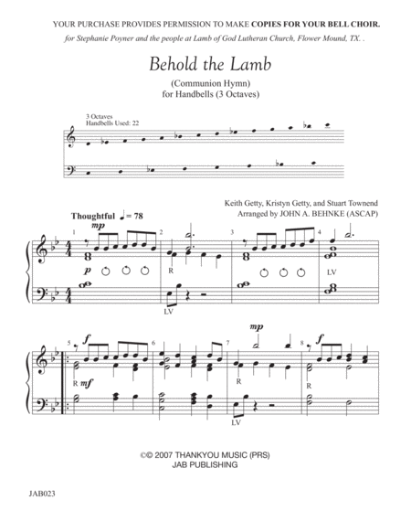 Behold The Lamb Communion Hymn Sheet Music