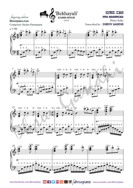 Bekhayali Piano Arrangement Easy To Advanced Sheet Music