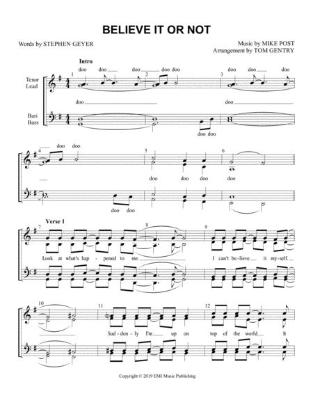 Free Sheet Music Believe It Or Not Ssaa