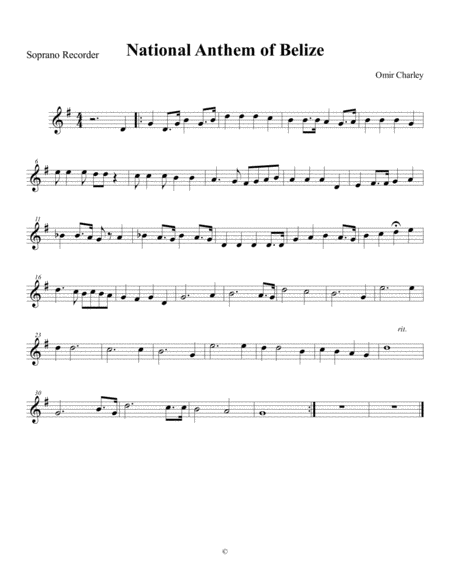 Belizean National Anthem Sheet Music