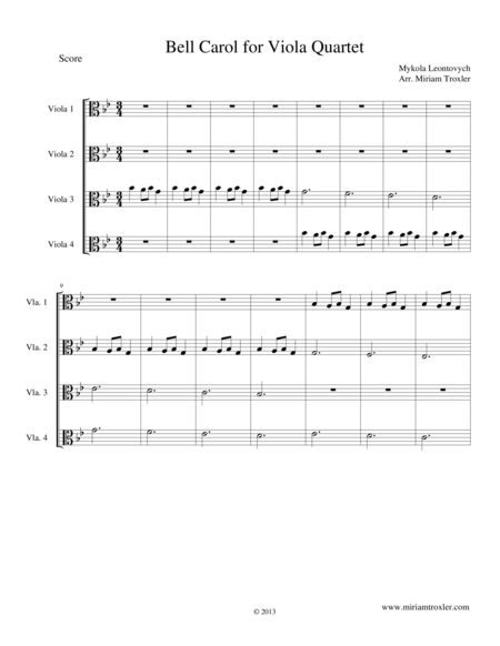 Bell Carol For Viola Quartet Sheet Music