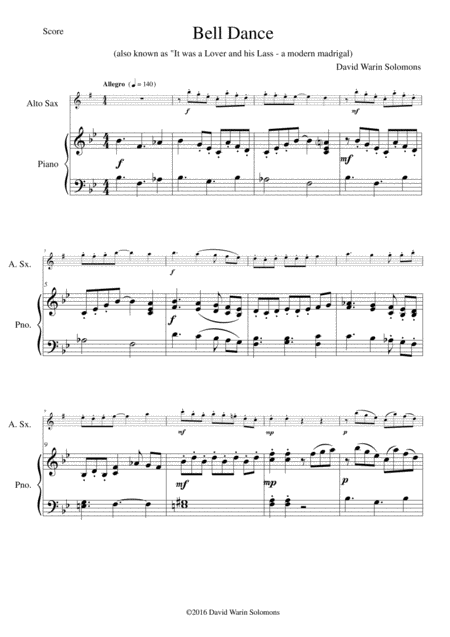 Free Sheet Music Bell Dance For Alto Saxophone And Piano