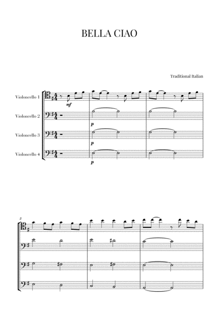 Free Sheet Music Bella Ciao For Cello Quartet