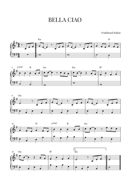 Free Sheet Music Bella Ciao For Easy Piano