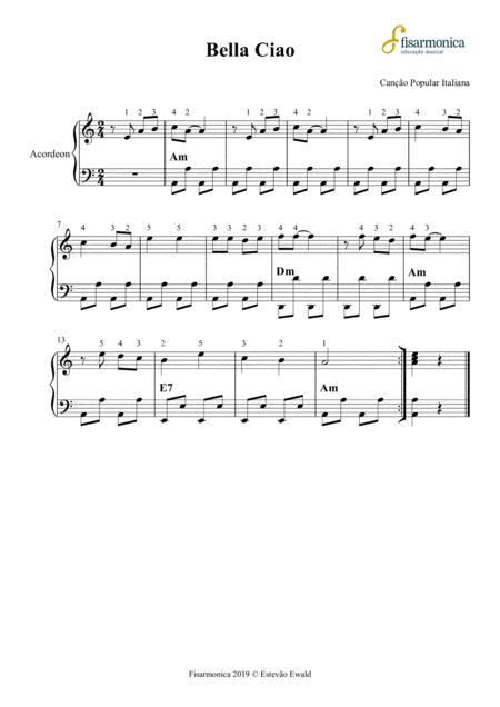 Free Sheet Music Bella Ciao Partitura Para Acordeon Sheet Music For Accordion