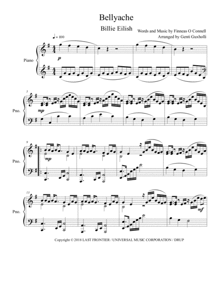 Bellyache Piano Solo Sheet Music