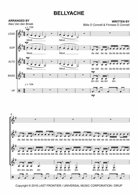 Free Sheet Music Bellyache Ssaa With Vocal Percussion