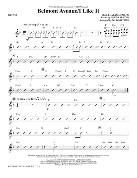 Belmont Avenue I Like It From A Bronx Tale Arr Mark Brymer Guitar Sheet Music