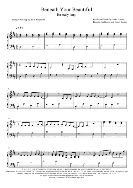 Beneath Your Beautiful Labrinth Easy Harp Sheet Music