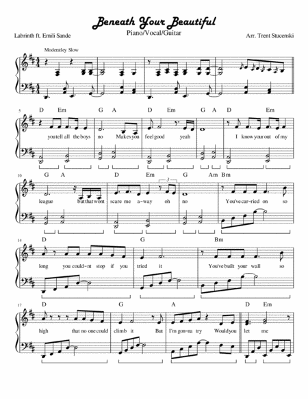 Free Sheet Music Beneath Your Beautiful Labrinth Ft Emili Sande Piano Vocal Guitar