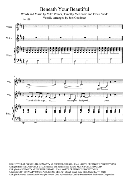 Free Sheet Music Beneath Your Beautiful Vocal Duet