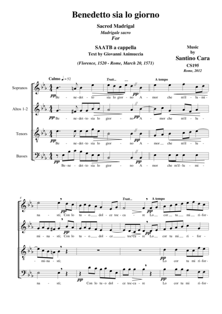 Free Sheet Music Benedetto Sia Lo Giorno Sacred Madrigal For Saatb A Cappella