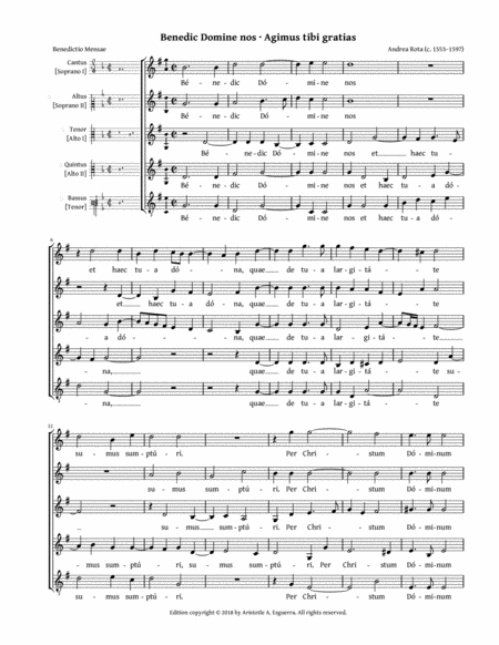 Free Sheet Music Benedic Domine Nos Agimus Tibi Gratias Rota Ssaat