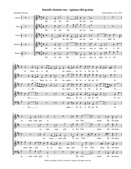 Benedic Domine Nos Agimus Tibi Gratias Rota Sheet Music