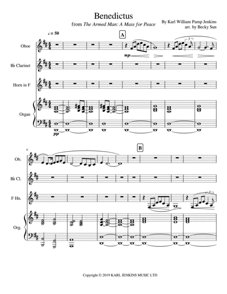 Benedictus From The Armed Man A Mass For Peace Sheet Music