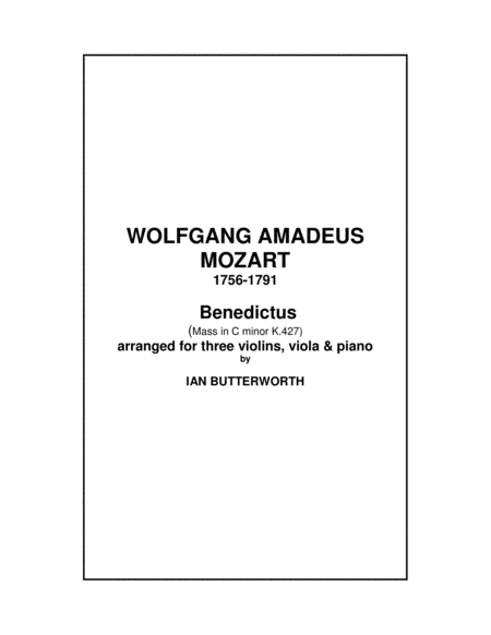 Benedictus Mass In C Minor For 3 Violins Viola And Piano Sheet Music