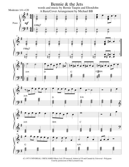 Free Sheet Music Bennie And The Jets A Basiccover Arrangement By Michael Bb From Gateway Editions