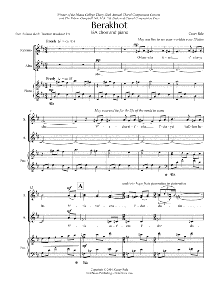 Berakhot Ssa Casey Rule Sheet Music