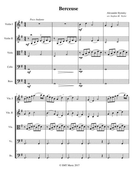 Free Sheet Music Berceuse A Lullaby For Strings