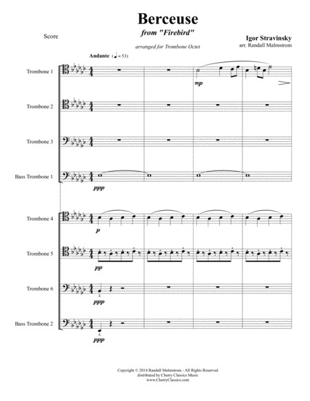 Berceuse From Firebird For Trombone Octet Ensemble Choir Sheet Music